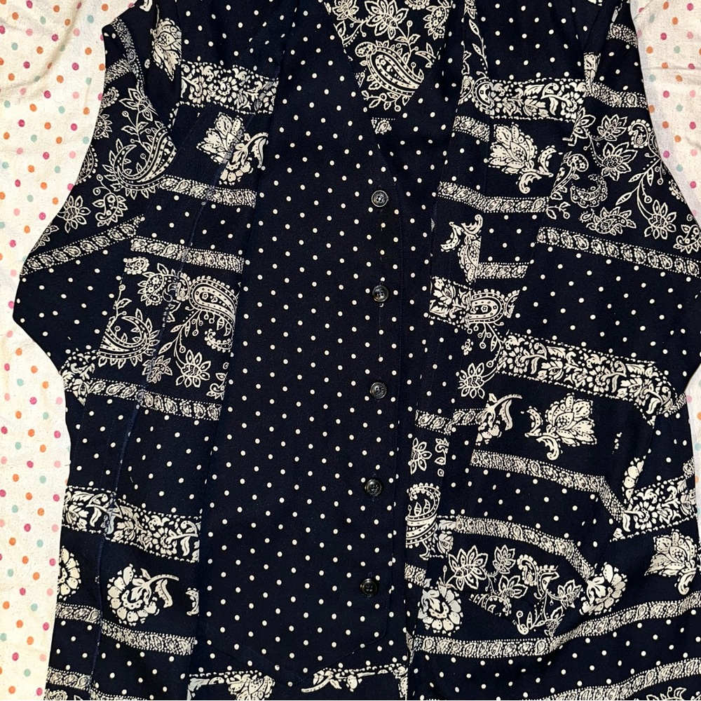 Alfred Dunner 16W Black Paisley Floral Dot Blouse - Shoulder Pads - Picture 5 of 5